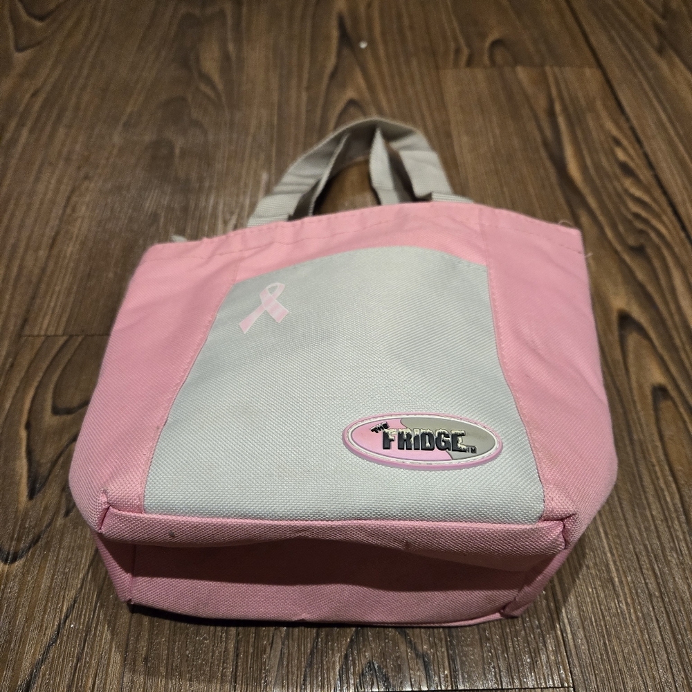 The Fridge Lunch Box Insulated Bag Handles Pockets Pink Breast Cancer Ribbon